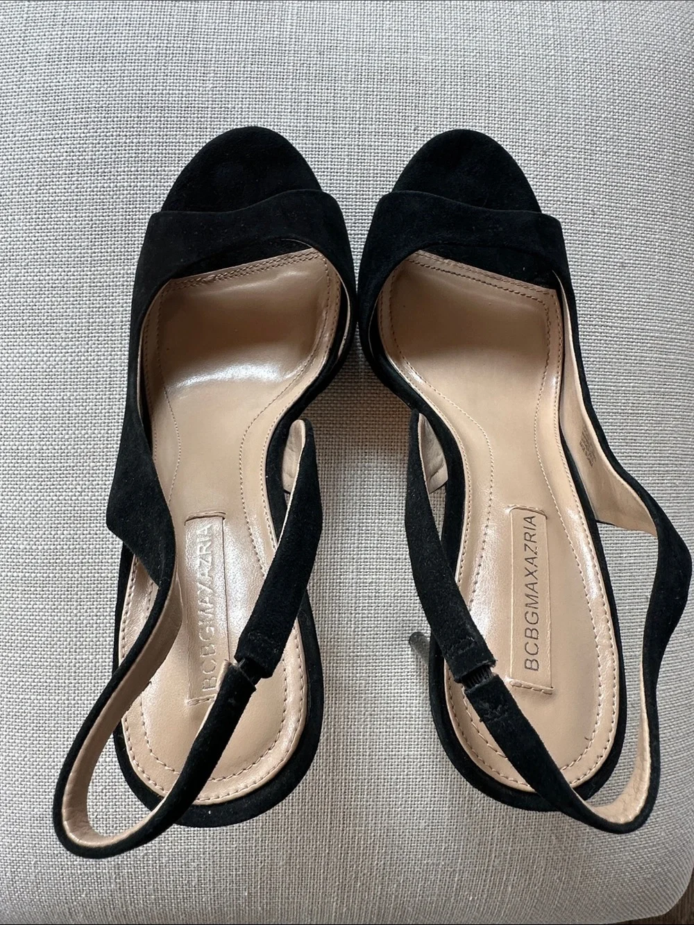 BCBGMAXAZRIA Ma-Prue Black Suede Leather Slingback Platform Heels - Size 9.5